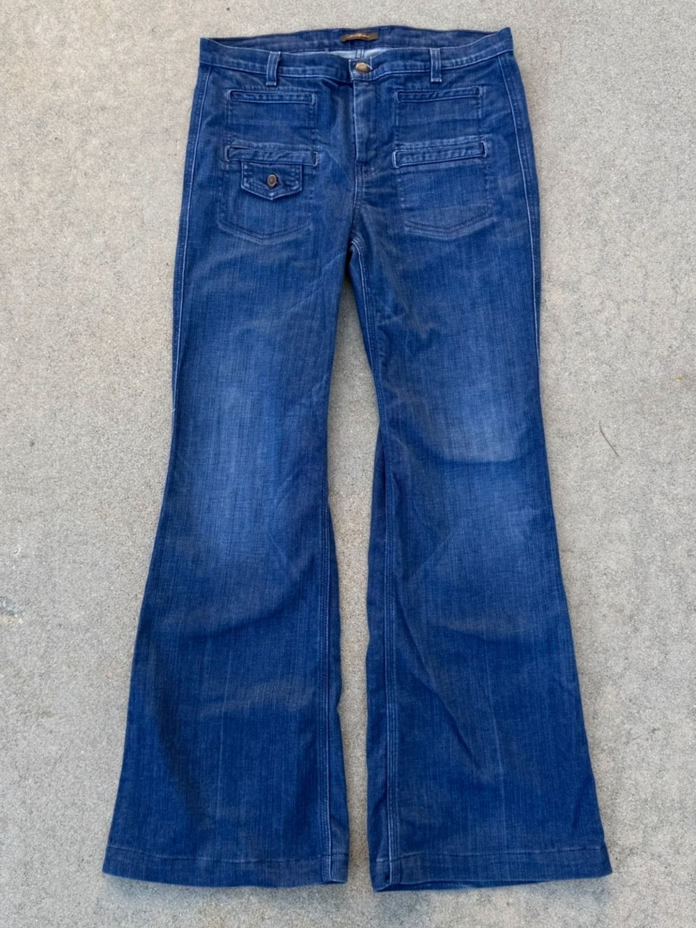 7 For All Mankind 7FAM Georgia High Waist Flare Jeans 30 Patch Pocket Dark Wash